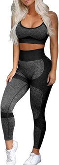 Women Workout Sets 2 Piece - Seamless Yoga Leggings and Cross-Strap Sports Bra Gym Outfits Activewear Matching Set