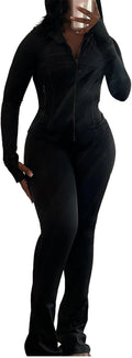Women Two Piece Outfits Fall Workout Zip Up Sweatshirt And Jogger Flare Yoga Pants Gym Sweat Suits 2 Piece Set