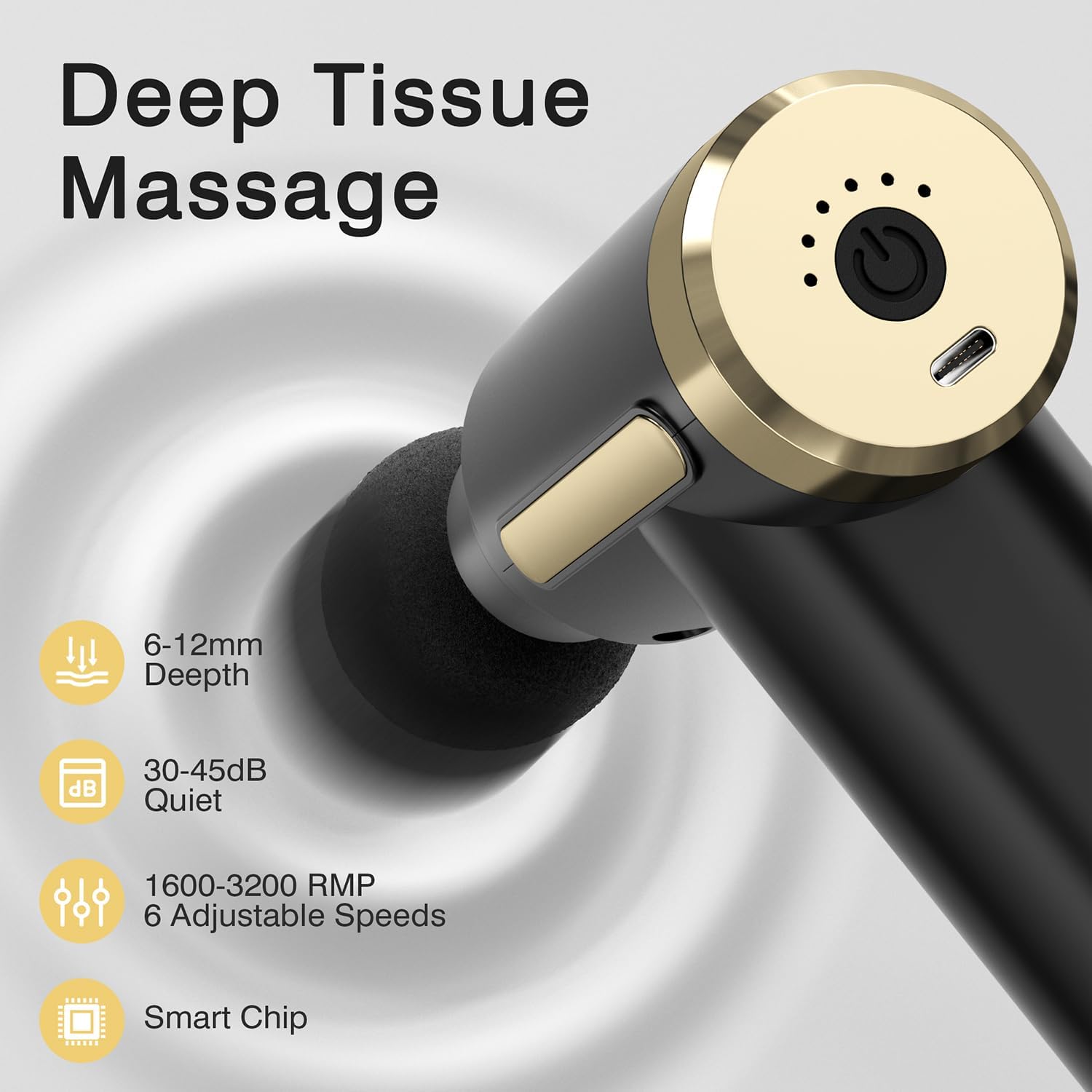 Mini Handheld Massage Gun, Deep Tissue with 6 Speeds, Cordless Muscle Massager with 4 Heads,Type-C Charging, Travel Size, Best Gifts