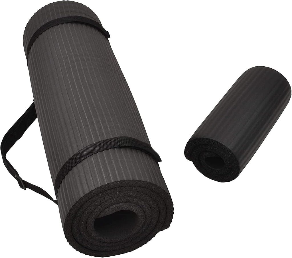 All Purpose 1/2-Inch Extra Thick High Density Anti-Tear Exercise Yoga Mat and Knee Pad with Carrying Strap, Multiple Colors