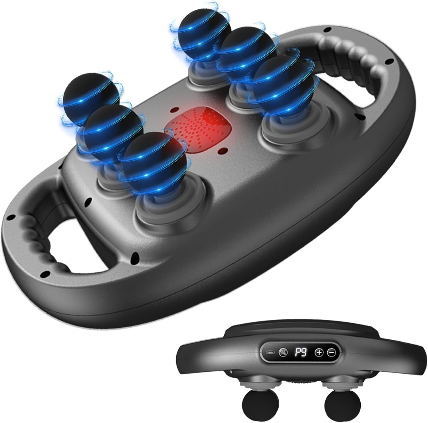 6 Head Massage Gun Deep Tissue with 9 Levels 9 Modes, Muscle Electric Massager Tool for Legs, Arms, Waist, Back, Buttocks - Full Body Pain Relief, Ideal Gifts for Women, Men, Mom, and Dad - Grey