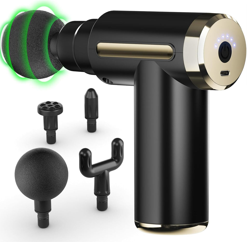 Massage Gun Deep Tissue for Pain Relief with 4 Massage Heads & 6 Speeds, Electric Mini Handheld Body Massager for Any Pain Relief, Best Gifts for Dad and Mom