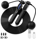 2 in 1 Smart Jump Rope with Digital Counter - Adjustable Cordless Skipping Rope for Weight Loss, Home Workout & Boxing Training 3 Modes (Speed/Calorie/Time) Gift for Women Men Kids (Black)