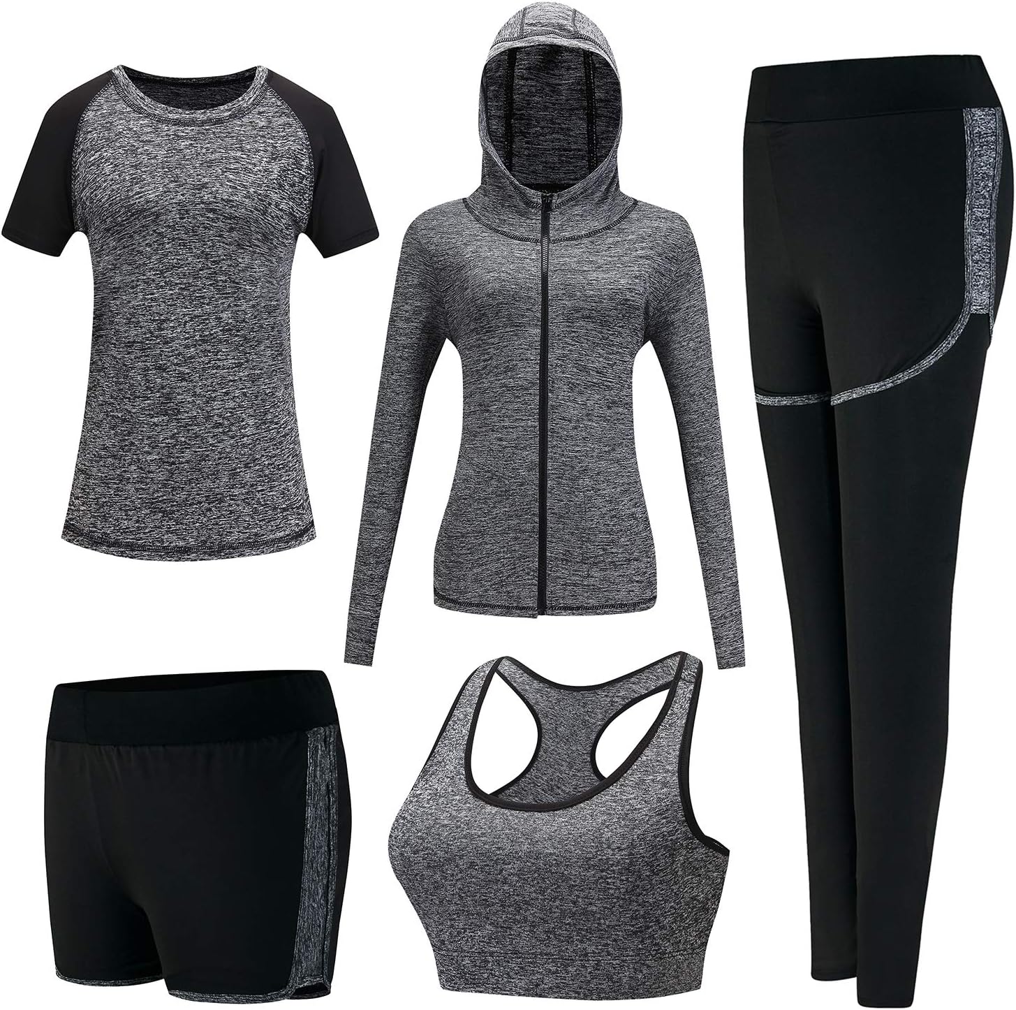 5pcs Workout Outfits for Women Athletic Sets Sport Suits Yoga Gym Fitness Exercise Clothes Jogging Tracksuits