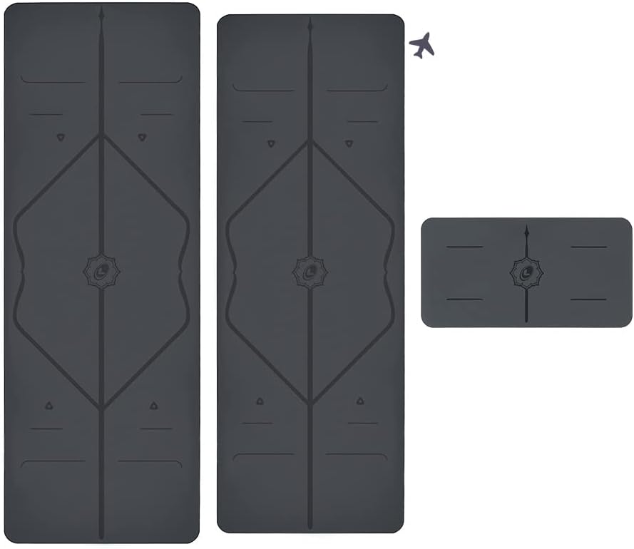 41EyVDMZJmL._AC_SL1000_.jpg Yoga & Travel Mat & Yoga Pad Bundle Pack – Patented Alignment System, Eco-Friendly, Non-Slip Warrior-Grip, Made with Natural Rubber, Thick, Sweat Resistant, Comfortable - Grey/Grey/Grey - Image 1